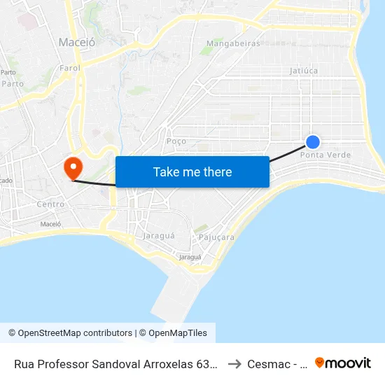Rua Professor Sandoval Arroxelas 630 - Ponta Verde Maceió - Al Brasil to Cesmac - Campus IV map