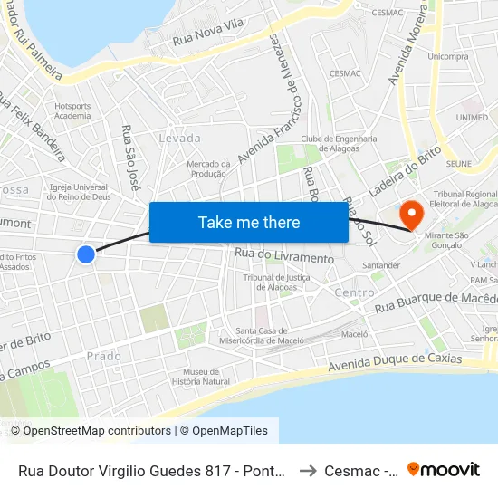 Rua Doutor Virgilio Guedes 817 - Ponta Grossa Maceió - Al 57014-220 Brasil to Cesmac - Campus IV map