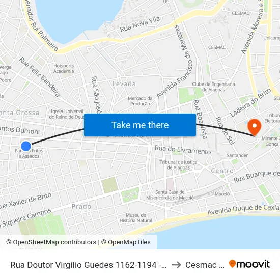 Rua Doutor Virgilio Guedes 1162-1194 - Ponta Grossa Maceió - Al 57014-220 Brasil to Cesmac - Campus IV map