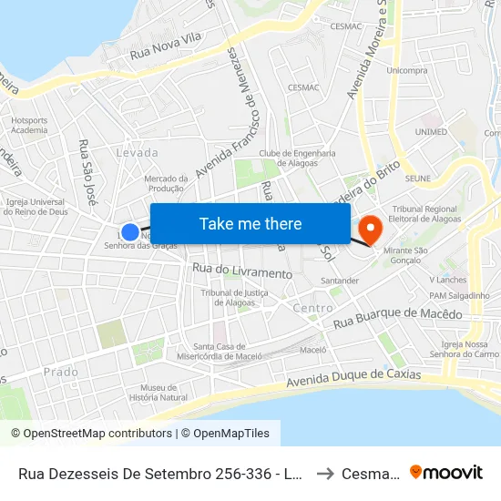 Rua Dezesseis De Setembro 256-336 - Levada Maceió - Al 57017-020 República Federativa Do Brasil to Cesmac - Campus IV map