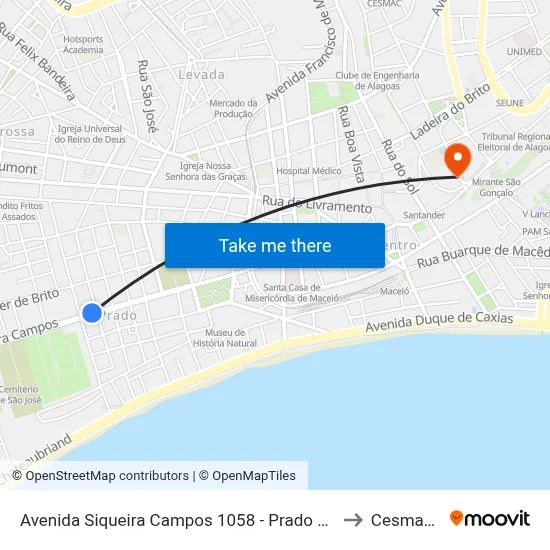 Avenida Siqueira Campos 1058 - Prado Maceió - Al 57010-645 República Federativa Do Brasil to Cesmac - Campus IV map