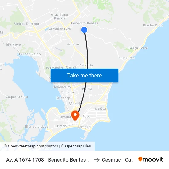 Av. A 1674-1708 - Benedito Bentes Maceió - Al Brasil to Cesmac - Campus IV map