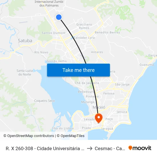 R. X 260-308 - Cidade Universitária Maceió - Al Brasil to Cesmac - Campus IV map