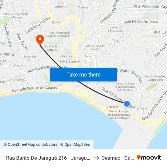 Rua Barão De Jaraguá 216 - Jaraguá Maceió - Al Brasil to Cesmac - Campus IV map