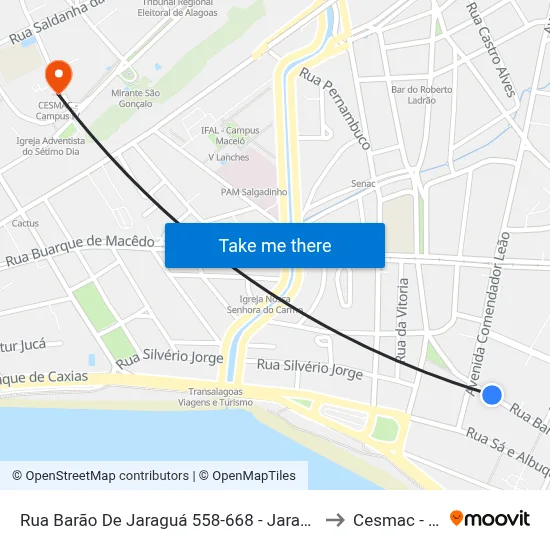 Rua Barão De Jaraguá 558-668 - Jaraguá Maceió - Al 57022-140 Brasil to Cesmac - Campus IV map