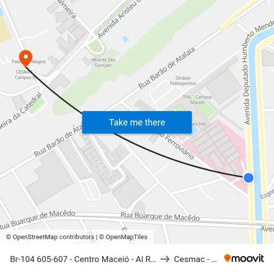 Br-104 605-607 - Centro Maceió - Al República Federativa Do Brasil to Cesmac - Campus IV map