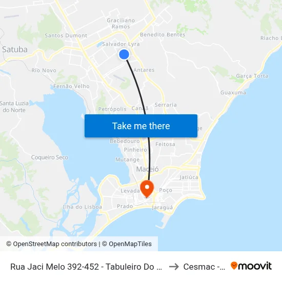 Rua Jaci Melo 392-452 - Tabuleiro Do Martins Maceió - Al 57081-250 Brasil to Cesmac - Campus IV map