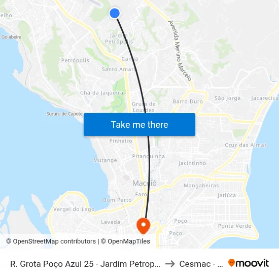 R. Grota Poço Azul 25 - Jardim Petropolis Maceió - Al 57080-635 Brazil to Cesmac - Campus IV map