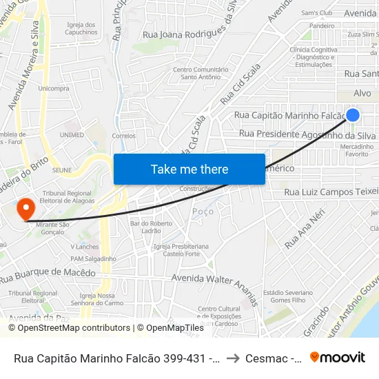 Rua Capitão Marinho Falcão 399-431 - Poço Maceió - Al 57025-260 Brasil to Cesmac - Campus IV map