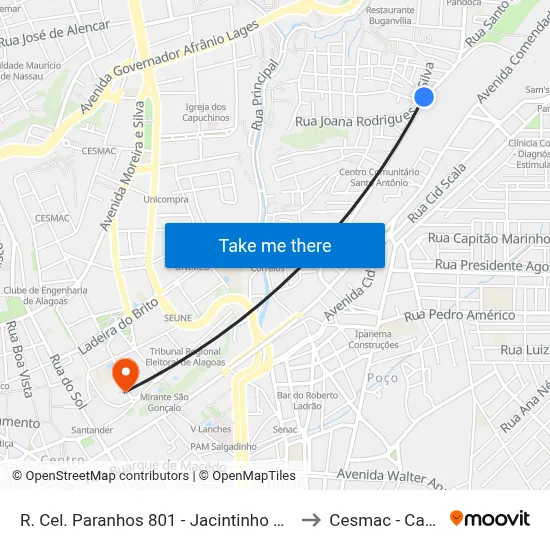 R. Cel. Paranhos 801 - Jacintinho Maceió - Al Brasil to Cesmac - Campus IV map
