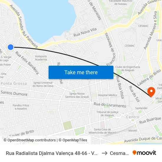 Rua Radialista Djalma Valença 48-66 - Vergel Do Lago Maceió - Al República Federativa Do Brasil to Cesmac - Campus IV map