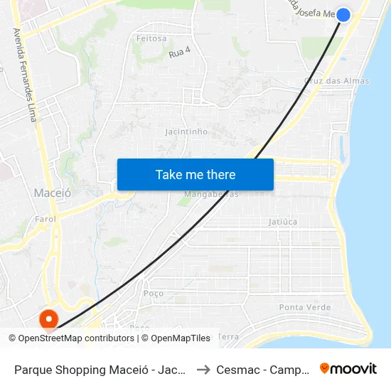 Parque Shopping Maceió - Jacarecica to Cesmac - Campus IV map