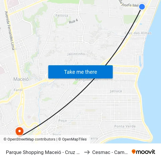 Parque Shopping Maceió - Cruz Das Almas to Cesmac - Campus IV map