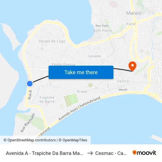 Avenida A - Trapiche Da Barra Maceió - Al Brasil to Cesmac - Campus IV map