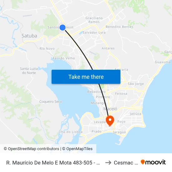 R. Maurício De Melo E Mota 483-505 - Santos Dumont Maceió - Al 57075-655 Brasil to Cesmac - Campus IV map
