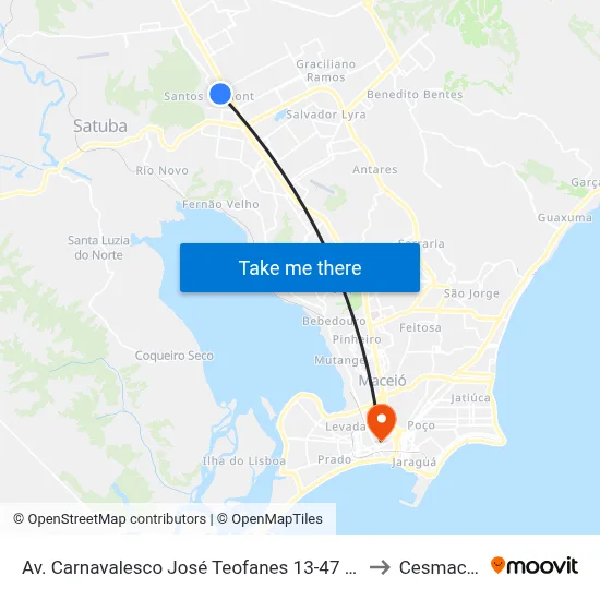 Av. Carnavalesco José Teofanes 13-47 - Santos Dumont Maceió - Al 57075-530 Brasil to Cesmac - Campus IV map