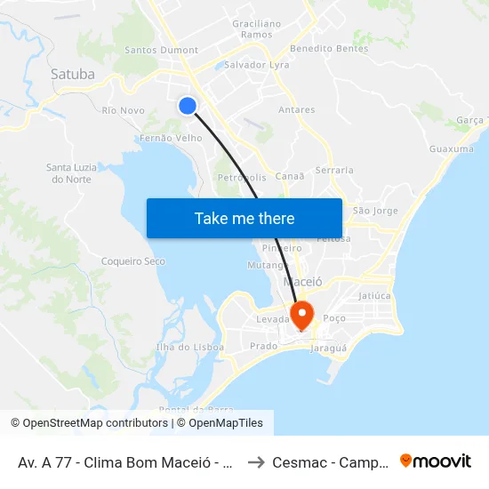 Av. A 77 - Clima Bom Maceió - Al Brasil to Cesmac - Campus IV map