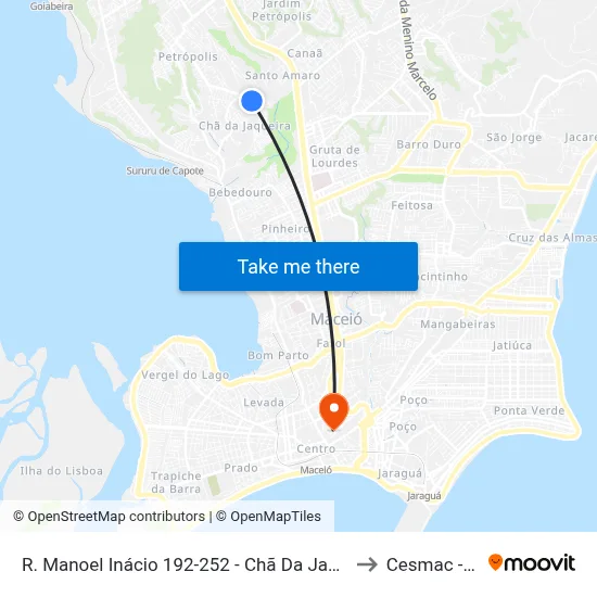 R. Manoel Inácio 192-252 - Chã Da Jaqueira Maceió - Al 57018-560 Brasil to Cesmac - Campus IV map