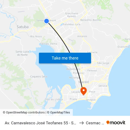 Av. Carnavalesco José Teofanes 55 - Santos Dumont Maceió - Al 57075-530 Brasil to Cesmac - Campus IV map
