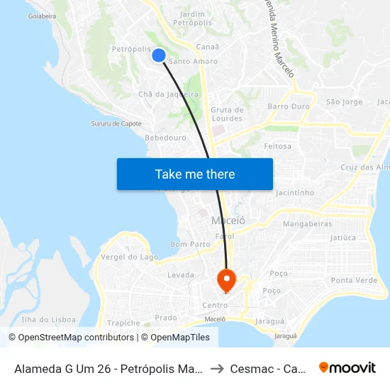 Alameda G Um 26 - Petrópolis Maceió - Al Brasil to Cesmac - Campus IV map