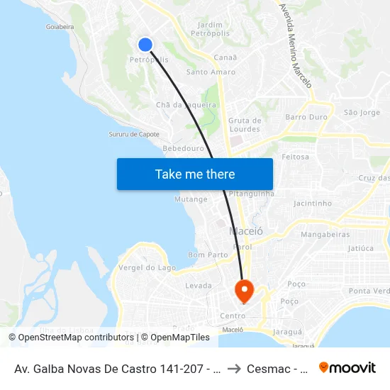 Av. Galba Novas De Castro 141-207 - Petrópolis Maceió - Al Brasil to Cesmac - Campus IV map