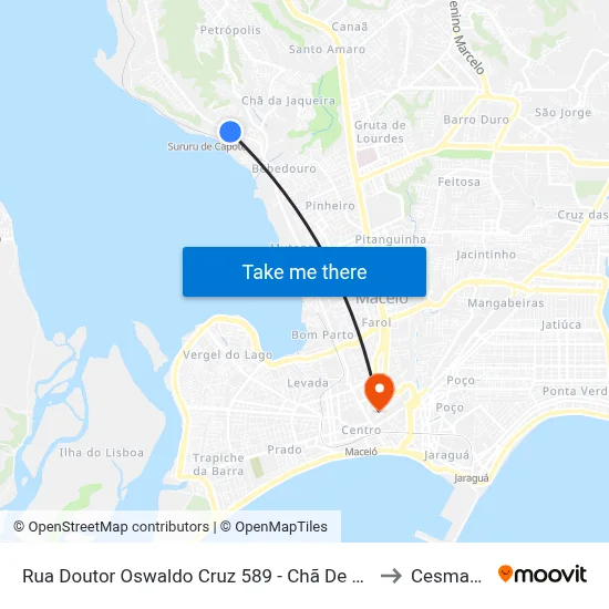 Rua Doutor Oswaldo Cruz 589 - Chã De Bebedouro Maceió - Al República Federativa Do Brasil to Cesmac - Campus IV map