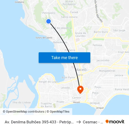 Av. Denilma Bulhões 395-433 - Petrópolis Maceió - Al 57062-001 Brasil to Cesmac - Campus IV map