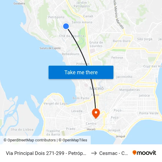Via Principal Dois 271-299 - Petrópolis Maceió - Al Brasil to Cesmac - Campus IV map
