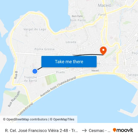 R. Cel. José Francisco Viêira 2-48 - Trapiche Da Barra Maceió - Al Brasil to Cesmac - Campus IV map