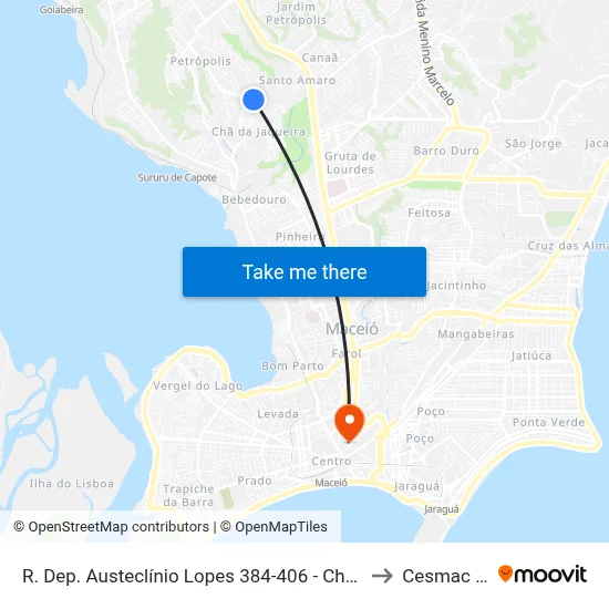 R. Dep. Austeclínio Lopes 384-406 - Chã Da Jaqueira Maceió - Al 57018-510 Brasil to Cesmac - Campus IV map