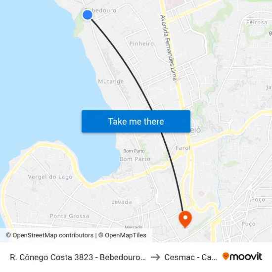 R. Cônego Costa 3823 - Bebedouro Maceió - Al Brasil to Cesmac - Campus IV map