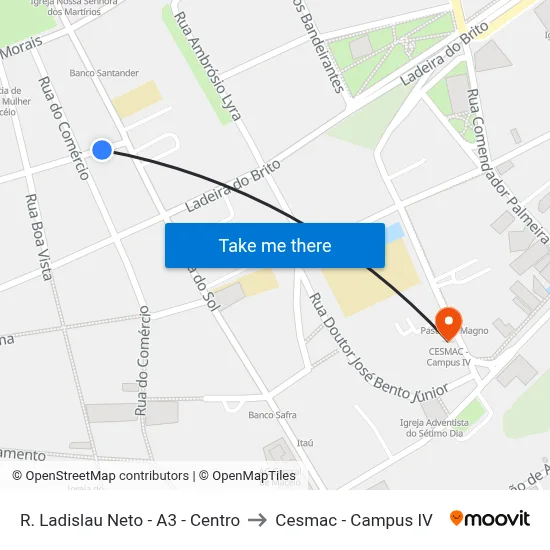 R. Ladislau Neto - A3 - Centro to Cesmac - Campus IV map