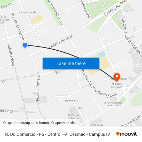 R. Do Comércio - P5 - Centro to Cesmac - Campus IV map
