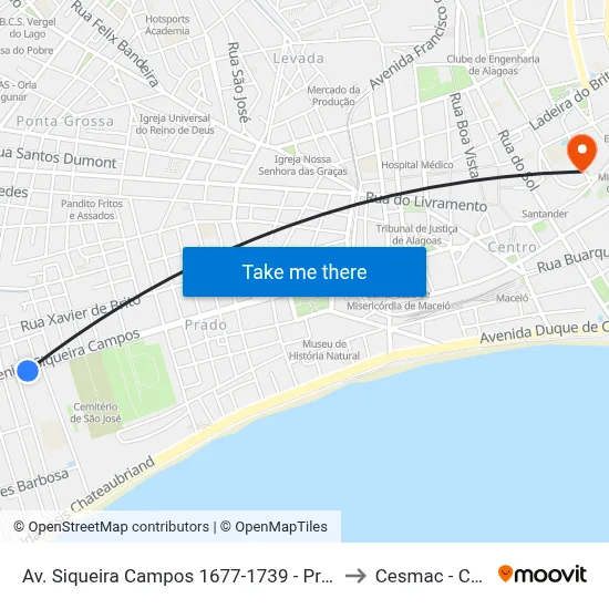 Av. Siqueira Campos 1677-1739 - Prado Maceió - Al Brasil to Cesmac - Campus IV map