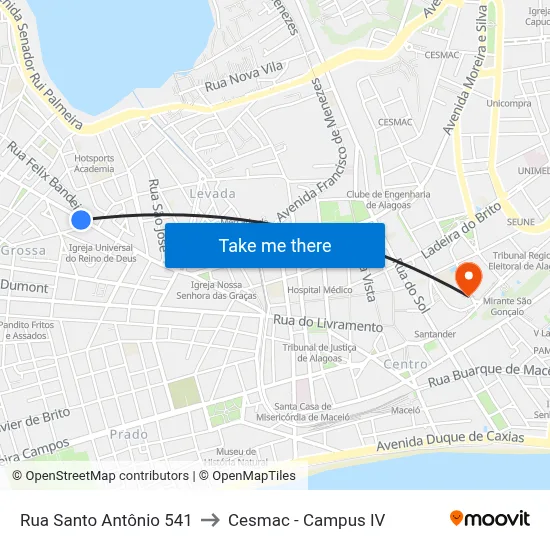 Rua Santo Antônio 541 to Cesmac - Campus IV map