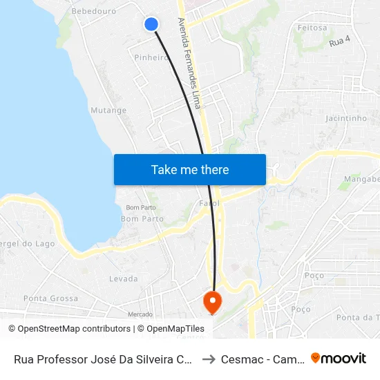 Rua Professor José Da Silveira Camerino 994 to Cesmac - Campus IV map