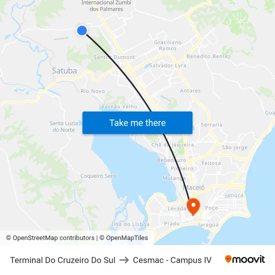 Terminal Do Cruzeiro Do Sul to Cesmac - Campus IV map