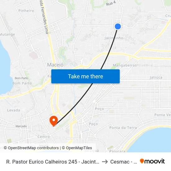 R. Pastor Euríco Calheiros 245 - Jacintinho Maceió - Al 57041-620 Brasil to Cesmac - Campus IV map