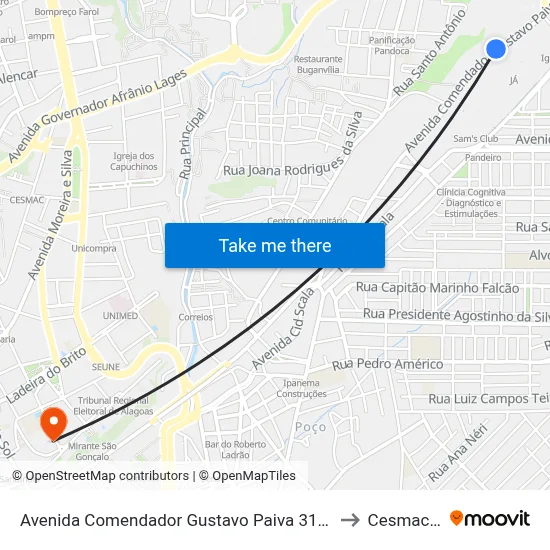 Avenida Comendador Gustavo Paiva 3119b Mangabeiras Maceió - Alagoas 57036 Brasil to Cesmac - Campus IV map