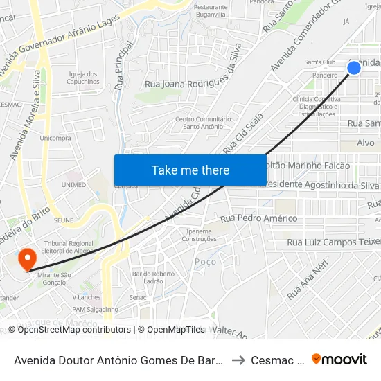 Avenida Doutor Antônio Gomes De Barros Jatiúca Maceió - Alagoas 57036 Brasil to Cesmac - Campus IV map