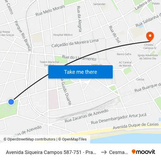 Avenida Siqueira Campos 587-751 - Prado Maceió - Al 57010-000 República Federativa Do Brasil to Cesmac - Campus IV map