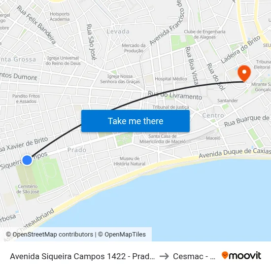 Avenida Siqueira Campos 1422 - Prado Maceió - Al 57010-645 Brasil to Cesmac - Campus IV map