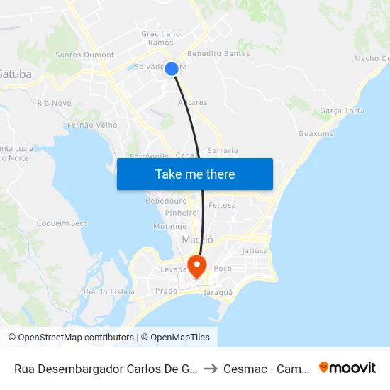 Rua Desembargador Carlos De Gusmão 1a to Cesmac - Campus IV map