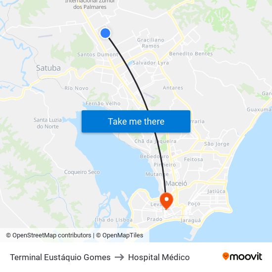 Terminal Eustáquio Gomes to Hospital Médico map