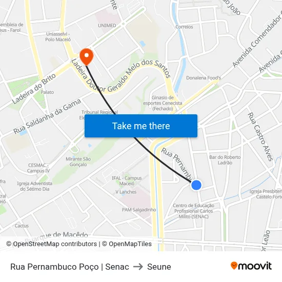 Rua Pernambuco Poço | Senac to Seune map