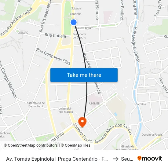 Av. Tomás Espíndola | Praça Centenário - Farol to Seune map