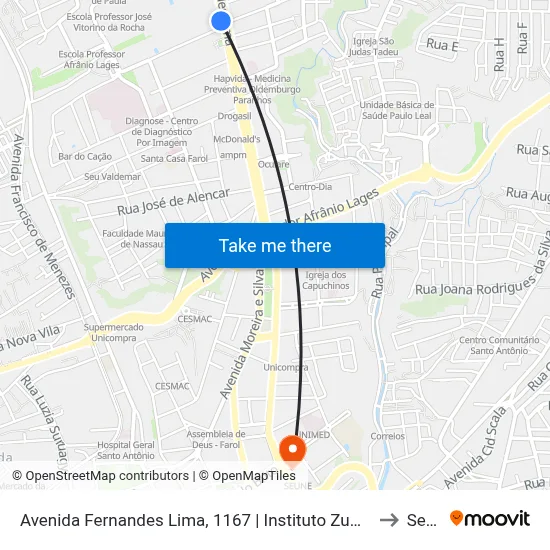 Avenida Fernandes Lima, 1167 | Instituto Zumbi Dos Palmares to Seune map