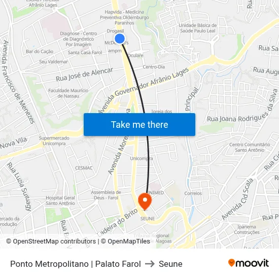 Ponto Metropolitano | Palato Farol to Seune map