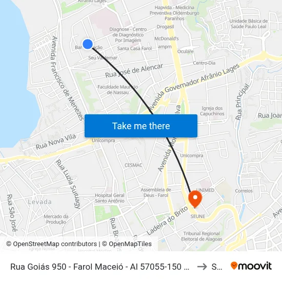 Rua Goiás 950 - Farol Maceió - Al 57055-150 República Federativa Do Brasil to Seune map