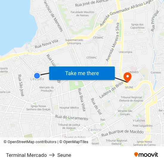 Terminal Mercado to Seune map